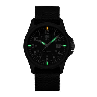Patagonia CARBONOX™, 43 mm, G-Collection watch - X2.2401.NB	, Night view with green and orange light tubes