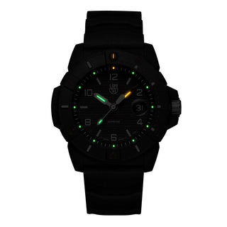 Navy SEAL, 45 mm, Military Dive Watch - 3615, Night view with green and orange light tubes